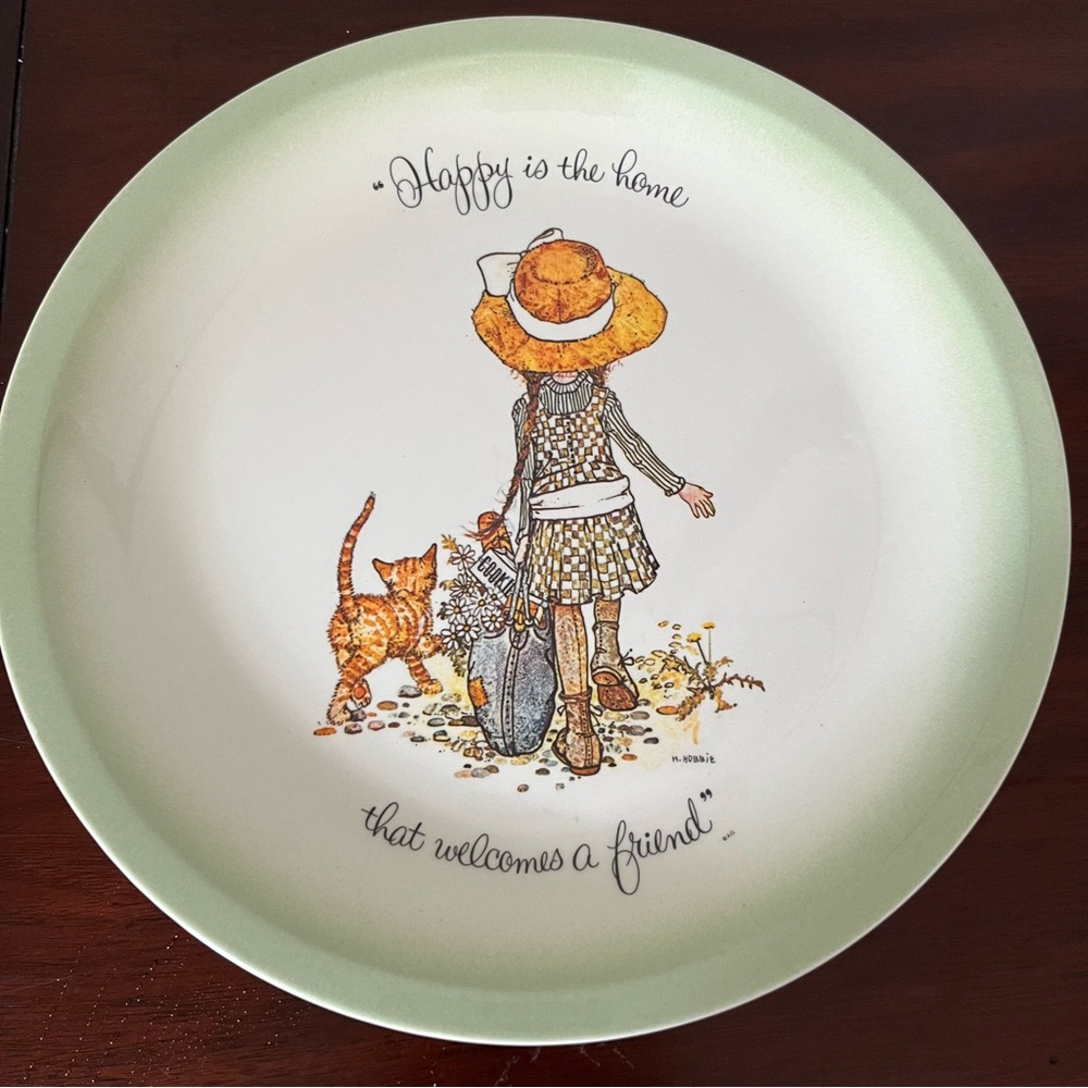 Vintage Decorative Plate with Girl and Cat